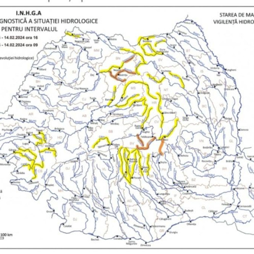 Avertizare COD GALBEN pentru sectoarele râurilor Dâmbovița și Ialomița
