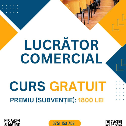 Tinerii dâmbovițeni pot beneficia de un curs gratuit de „Lucrător comercial”, plus o subvenție de 1800 de lei, la absolvire