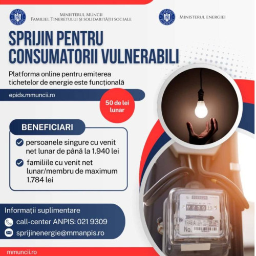 Primăria comunei Lunguletu informează locuitorii despre programul național de tichete electronice pentru energie