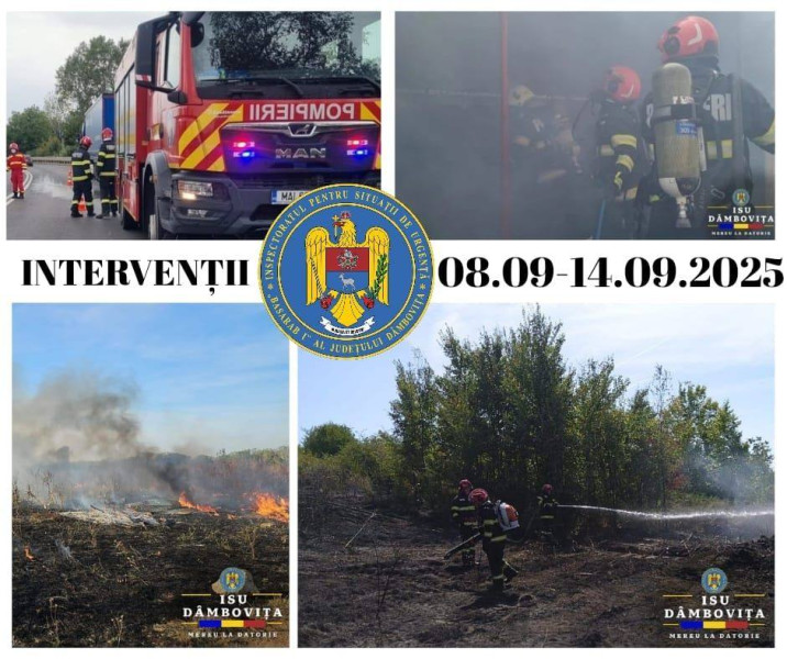 Săptămână de foc pentru pompierii dâmbovițeni – 35 de incendii de vegetație și peste 300 de intervenții