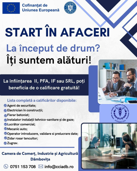 Camera de Comerț Dâmbovița sprijină antreprenorii începători cu calificări gratuite
