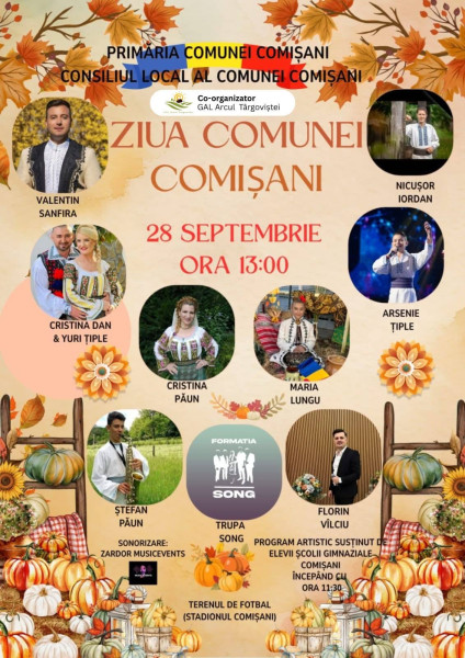 Comișani organizează ziua comunei cu muzică și tradiții pe 28 septembrie