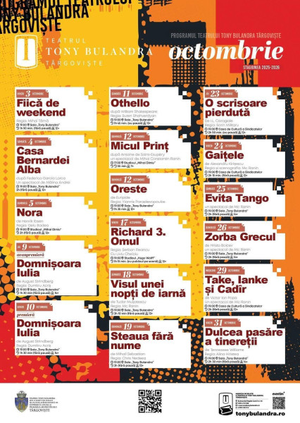 Octombrie plin de spectacole la Teatrul Tony Bulandra din Târgoviște