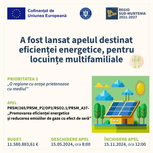 Apel pentru Proiecte de Eficientă Energetică și Reducere a Gazelor în Regiunea Sud-Muntenia