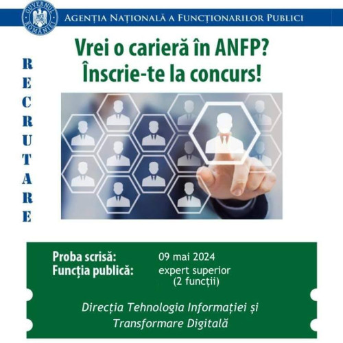 Angajare IT la ANFP pentru specialiști pasionați de tehnologie! Locuri disponibile în cadrul Direcției Tehnologia Informației și Transformare Digitală cu salarii atractive! Inscrieri până pe 22.04.2024!